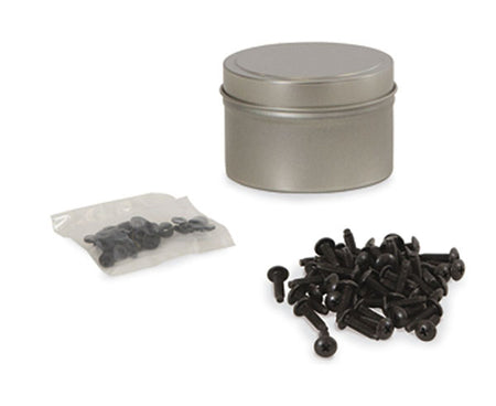 An open container displaying 10-32 rack screws and washers for server installation