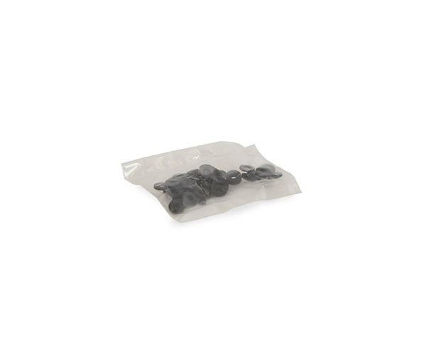 Transparent bag showcasing the 12-24 black washers on a white background