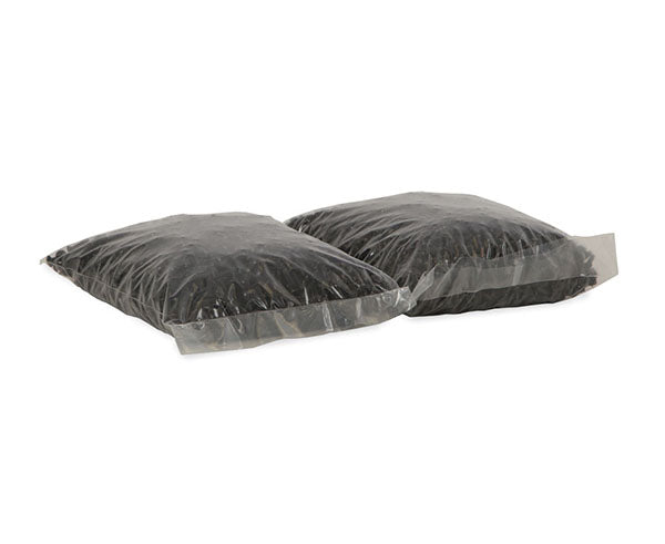 Bulk packaging of 12-24 rack screws in a plastic-wrapped bundle