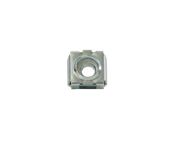Detailed shot of a single 10-32 cage nut's threading on a white background