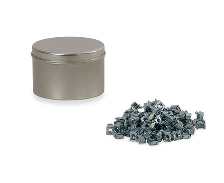 Open tin displaying 12-24 cage nuts and a smaller container with additional nuts