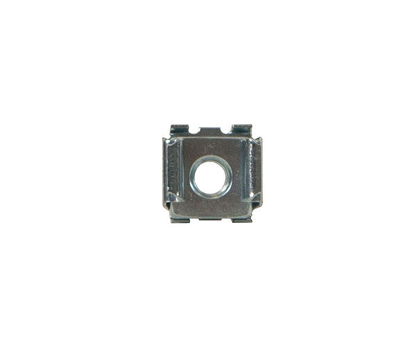 Close-up of a single 12-24 cage nut with a centered hole