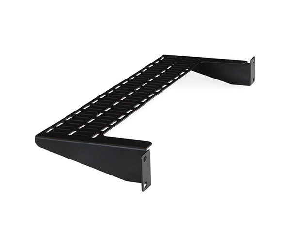 Durable metal shelf designed for cable lacing in a rack system