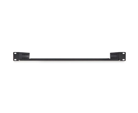 Adjustable 1U rack shelf in black with support bars