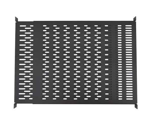 Bottom view of the 1U vented shelf showing the adjustment slots