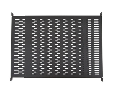 Bottom view of the 1U vented shelf showing the adjustment slots
