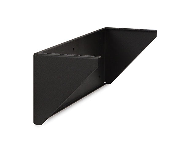 Side view of a 3U Cage Nut V-Rack with a metal bracket for installation