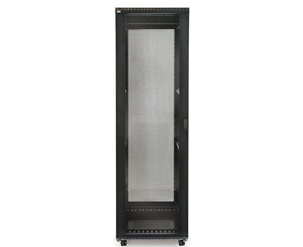 Close-up of the glass door on the 42U LINIER server cabinet