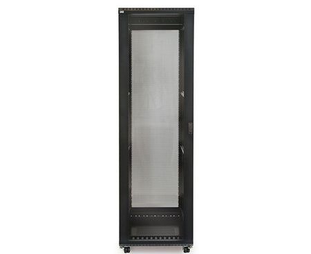 Close-up of the glass door on the 42U LINIER server cabinet