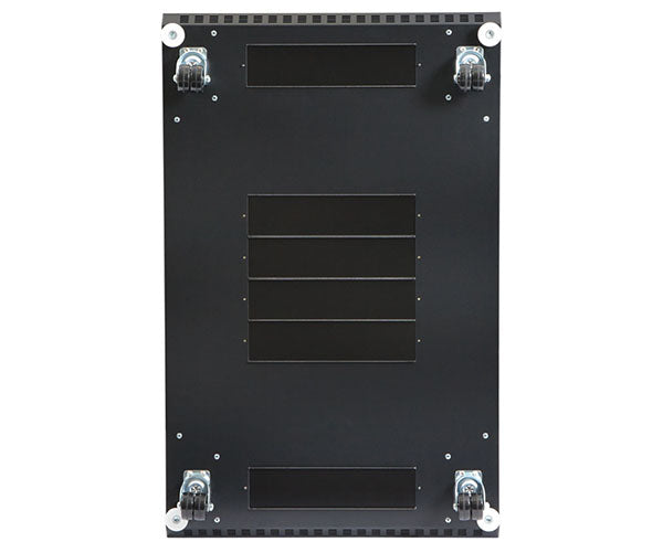 Bottom view of the 27U LINIER server cabinet showing cable management panels