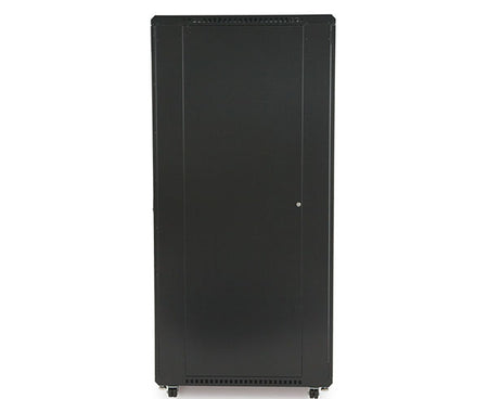 Front view of the 42U LINIER server cabinet with vented door and wheels