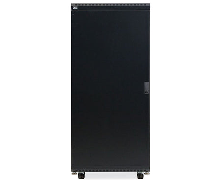 Rear view of the 27U LINIER® Server Cabinet on wheels with solid door, 24-inch depth