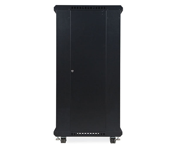 Side view of the 27U LINIER® Server Cabinet with wheels and locking side panel, 24-inch depth