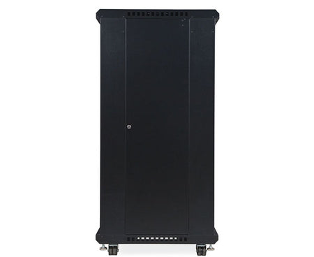 Side view of the 27U LINIER® Server Cabinet with wheels and locking side panel, 24-inch depth