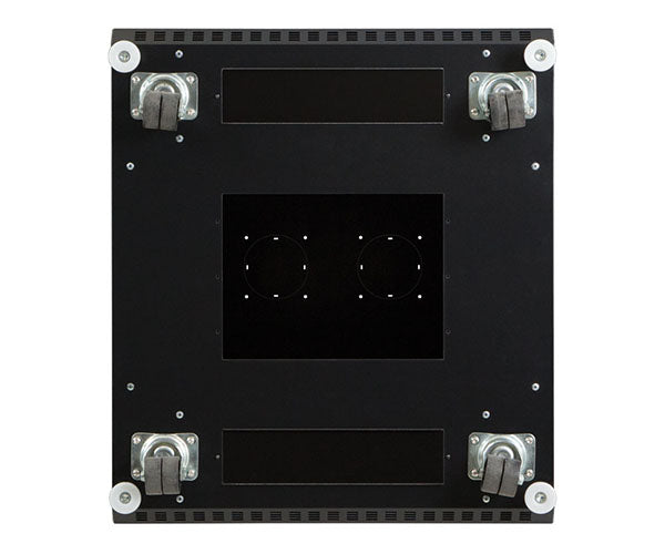 Close-up of the bottom on a 37U LINIER server cabinet showing casters