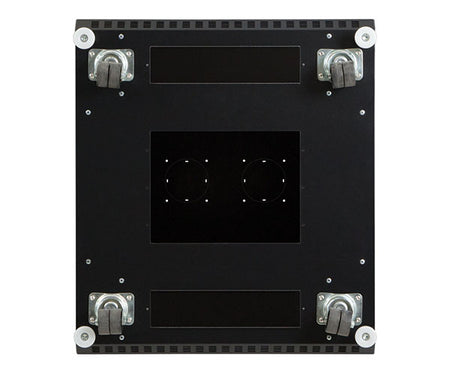 Close-up of the bottom on a 37U LINIER server cabinet showing casters