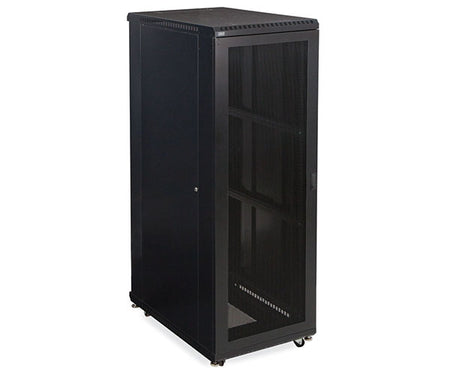 A single vented door of the 37U LINIER server cabinet showcasing lock mechanism