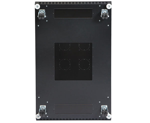 Detail of the 27U LINIER Server Cabinet's bottom panel with cable entry points