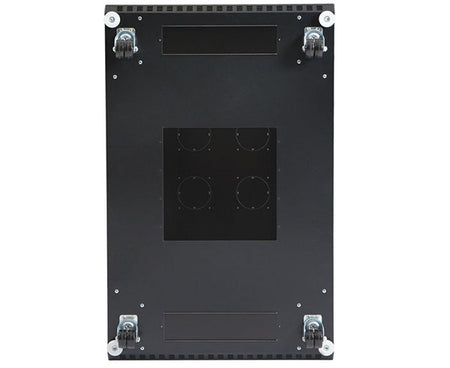 Detail of the 27U LINIER Server Cabinet's bottom panel with cable entry points