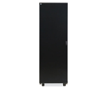 Angled view of the 37U LINIER server cabinet with door closed