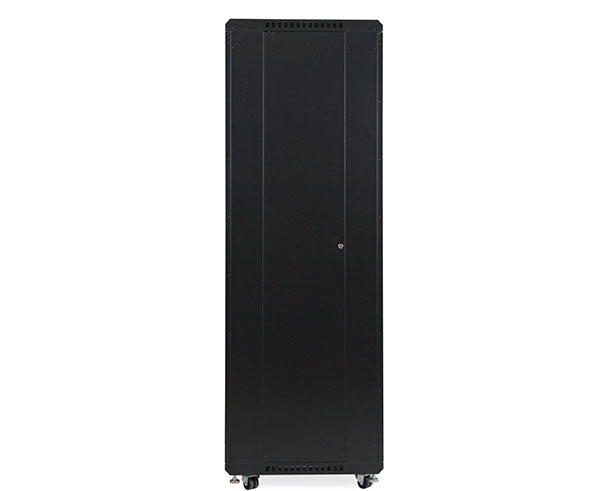 Side view of the 42U LINIER server cabinet on wheels with closed door