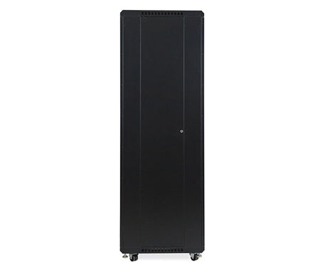 Side view of the 42U LINIER server cabinet on wheels with closed door