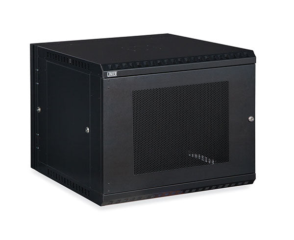Frontal view of the 9U LINIER® wall mount cabinet with vented metal door