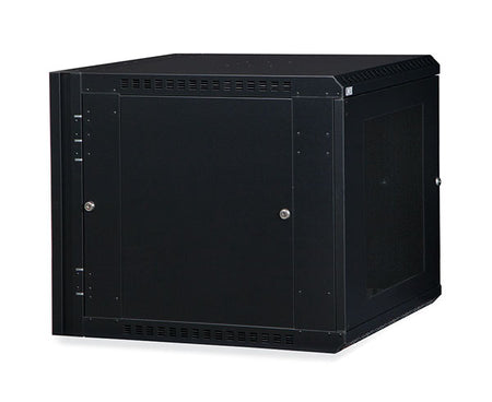 Side view of the 12U LINIER swing-out wall mount cabinet with vented door