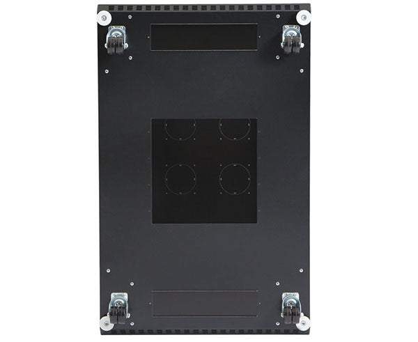 Bottom view of the 22U LINIER server cabinet showing the four casters