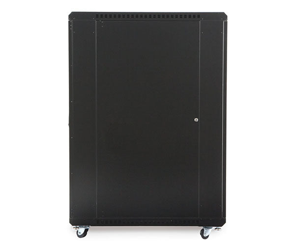 Black 27U LINIER server cabinet on casters presented on a white background