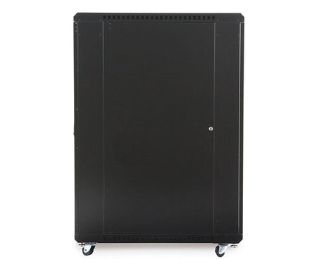 Black 27U LINIER server cabinet on casters presented on a white background