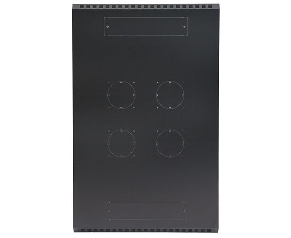 Black 27U LINIER metal server enclosure featuring ventilation holes