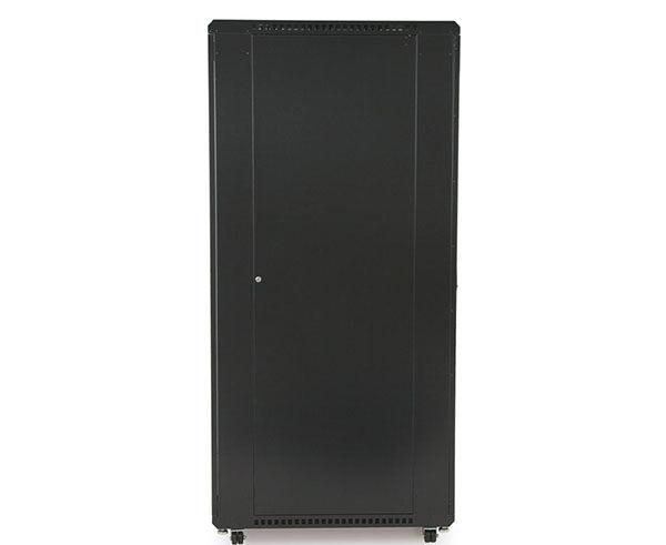 42U LINIER server cabinet with no doors and 36-inch depth, featuring caster wheels