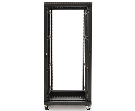 27U LINIER server cabinet with two adjustable shelves and caster wheels, no doors