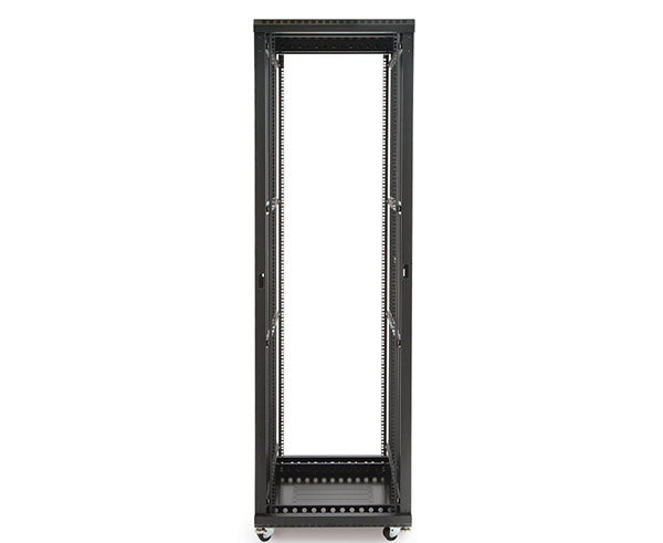 42U LINIER® Server Cabinet with two vented shelves, equipped with caster wheels for mobility