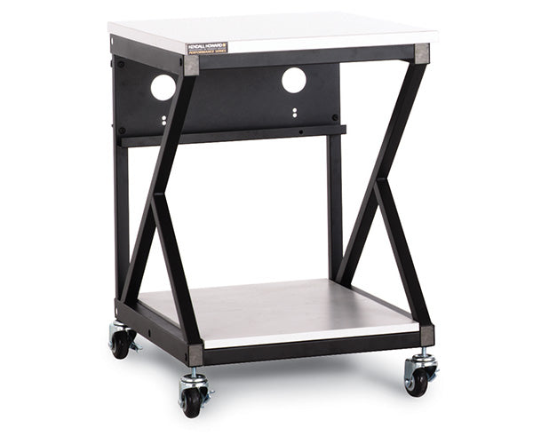 A 24-inch Performance 300 Series LAN Station in Folkstone color with multiple shelves and a sturdy frame