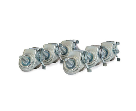 Set of six caster wheels for LAN station kit isolated on white