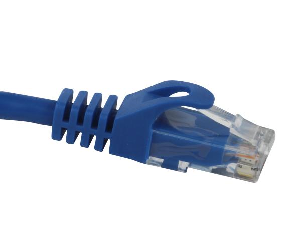 Blue 15ft Cat5e Snagless Ethernet patch cord with a clear background