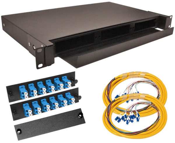 Complete set of the 12 Port Fiber Patch Panel Kit with cables and accessories