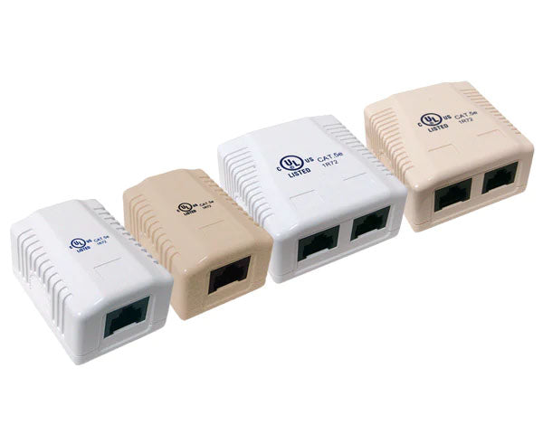Assortment of CAT5E ethernet surface mount boxes