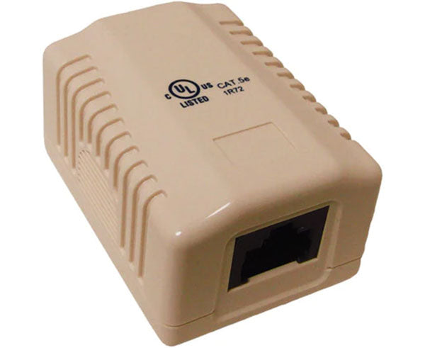 Almond CAT5E surface mount box with a removable cover