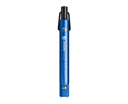 Close-up of the Trap and Security Combo Tool with a blue body and black tip
