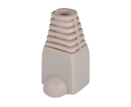 A gray cat6a snagless slip-on boot with tab protector.