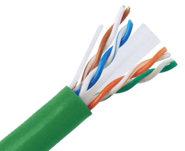 CAT6A plenum bulk ethernet cable with green jacket.