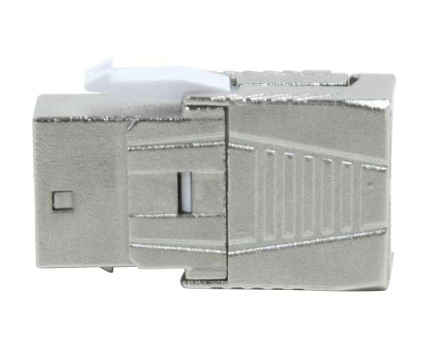 Cat8 shielded component rated keystone jack with closed body.