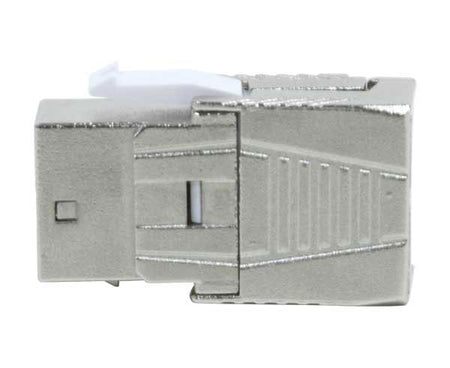Cat8 shielded component rated keystone jack with closed body.
