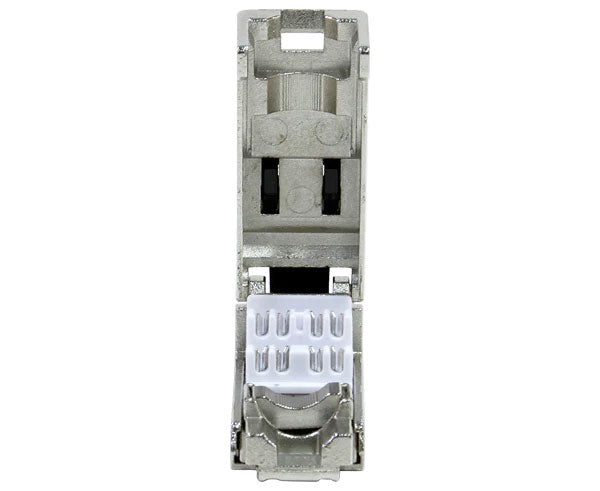 CAT8 shielded RJ45 field termination plug with white plastic housing