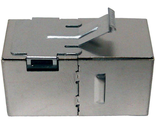 Cat6 shielded inline coupler with keystone latch and metal body.