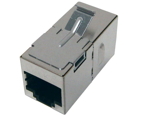 Cat6 shielded inline coupler with keystone latch.
