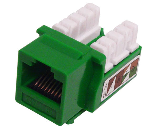 Green cat6 u-style unshielded keystone jack.